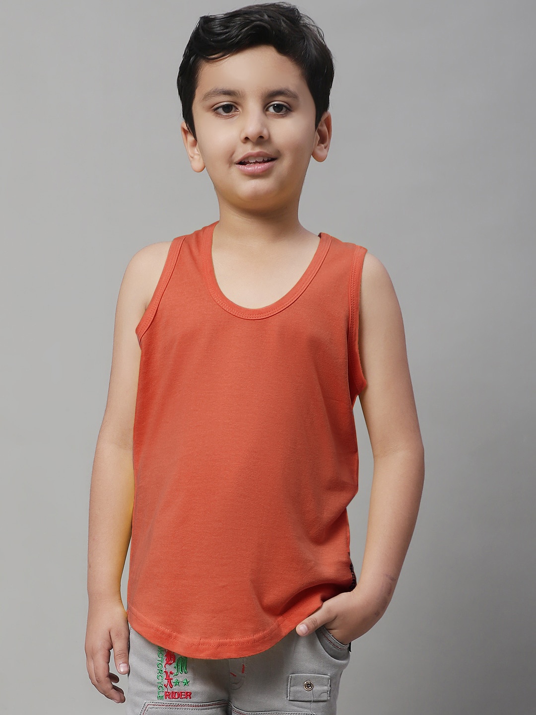 

Friskers Boys Cotton Lycra Sleeveless Innerwear Vest, Orange