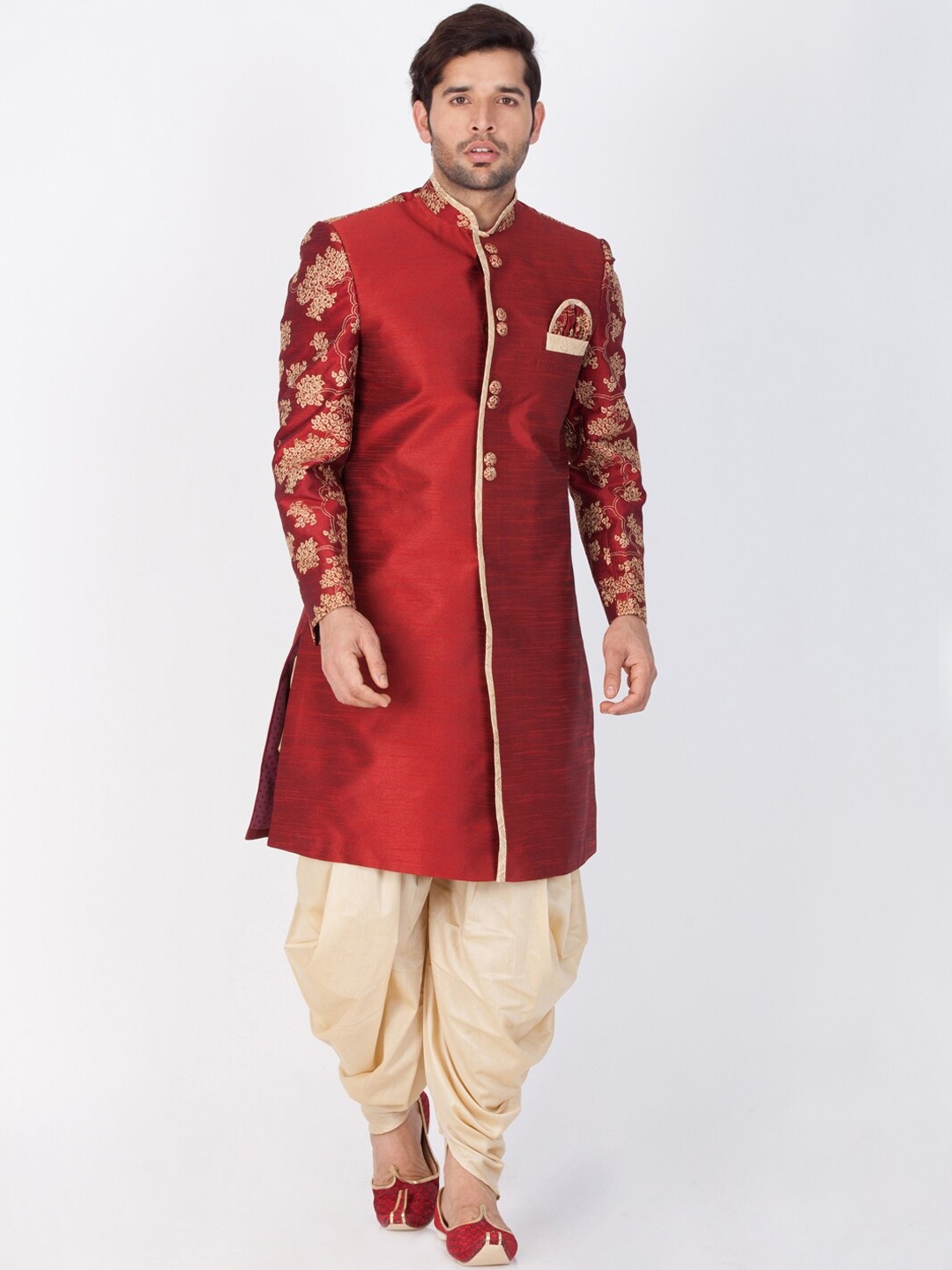 

VASTRAMAY Floral Embroidered Full Sleeves Straight Kurta & Dhoti Pants, Maroon
