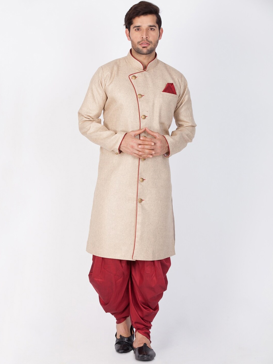 

VASTRAMAY Self-Design Sherwani Set, Beige