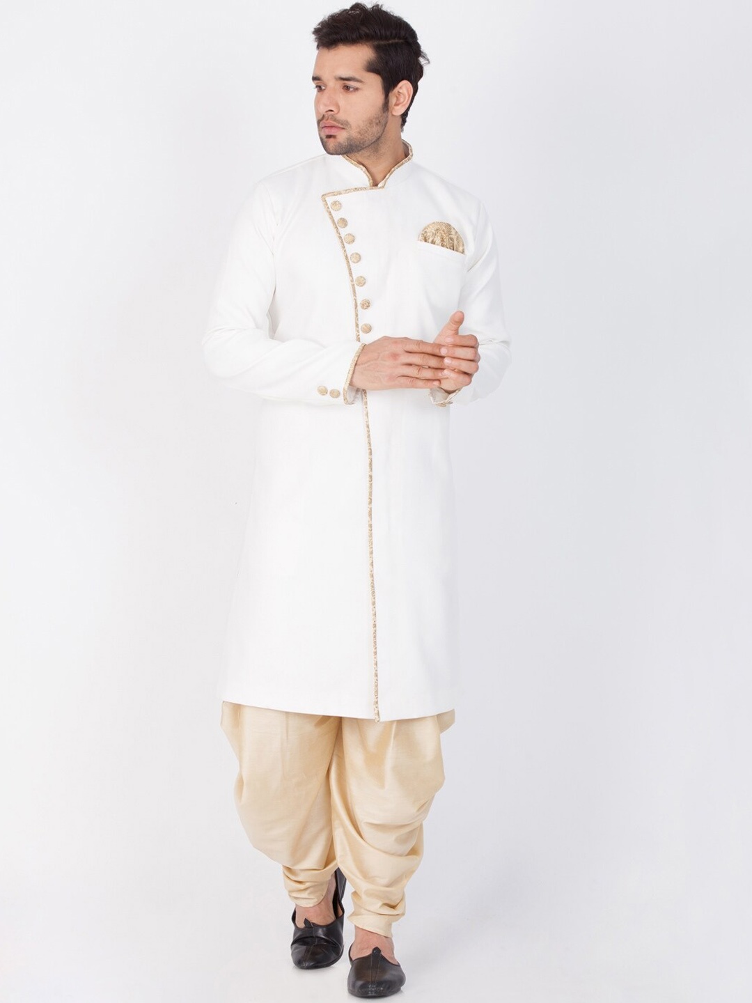 

VASTRAMAY Self-Design Sherwani Set, White