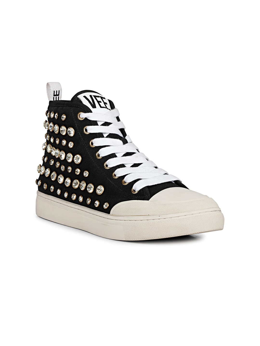 

Saint G Women Mid Top Embellished Canvas Contrast Sole Sneakers, Black