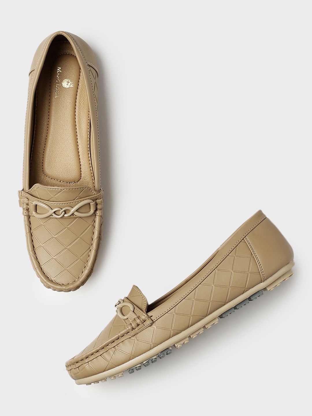 

Marc Loire Women Textured Buckled Lightweight Loafers, Beige