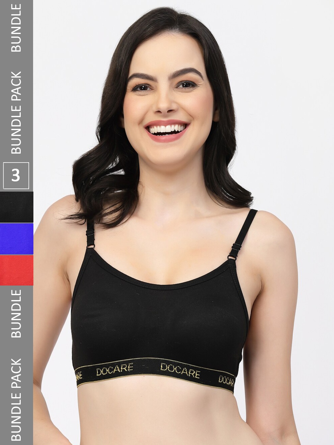 

Docare Pack Of 3 Non-Wired Non-Padded All Day Comfort Seamless Cotton T-Shirt Sports Bra, Red