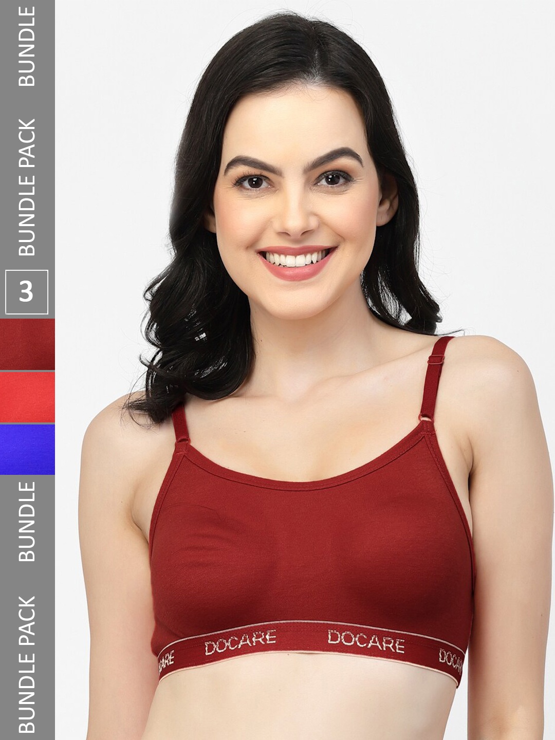

Docare Pack of 3 Full Coverage All Day Comfort Seamless Cotton Workout Bra, Maroon