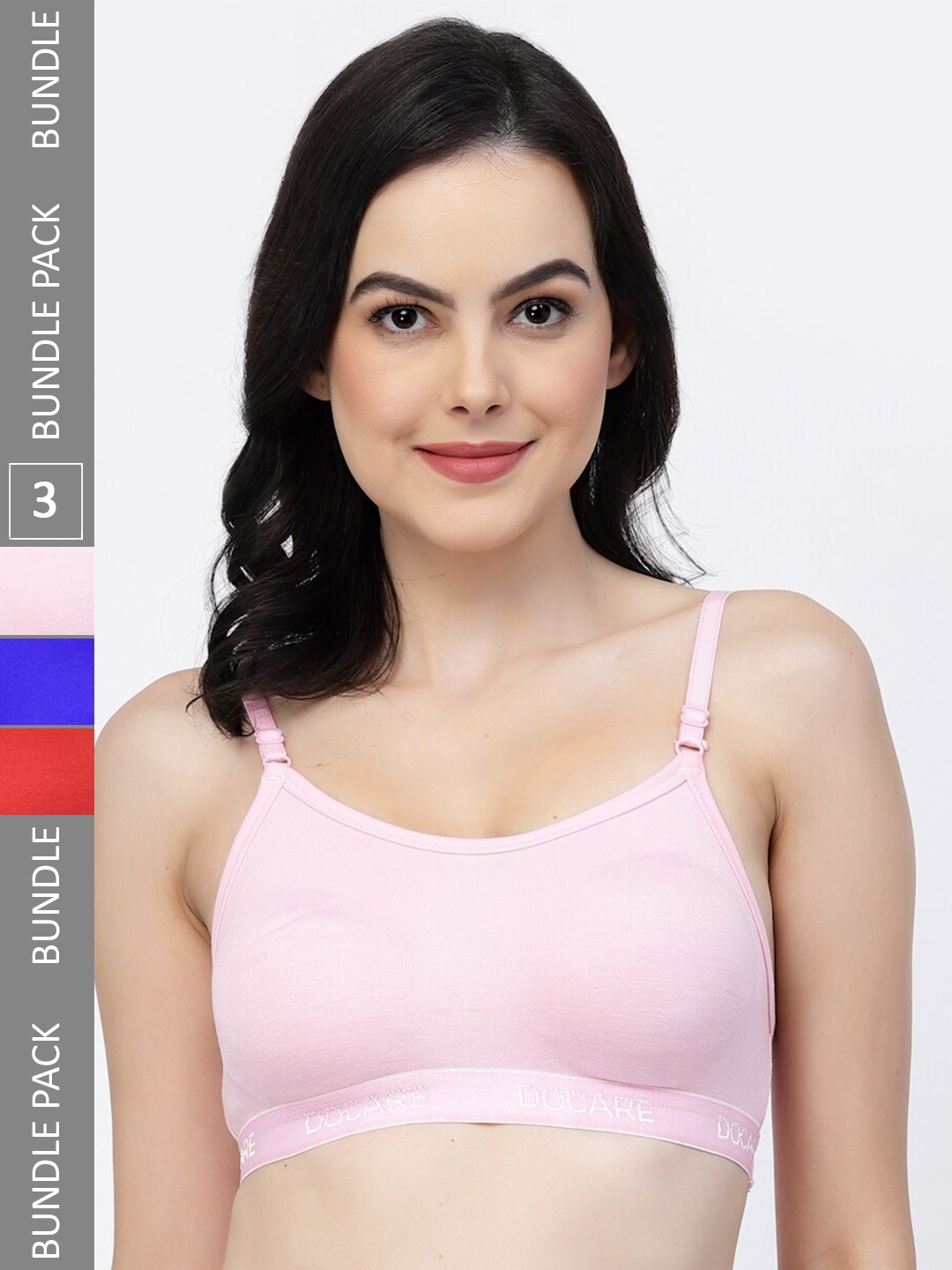 

Docare Pack of 3 Full Coverage All Day Comfort Seamless Cotton Workout Bra, Pink
