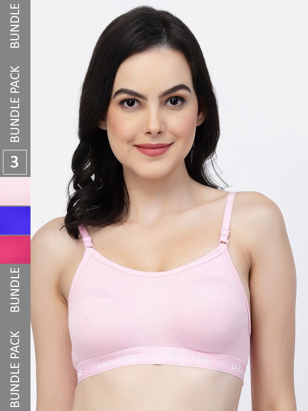 

Docare Pack of 3 Full Coverage All Day Comfort Seamless Cotton Workout Bra, Pink