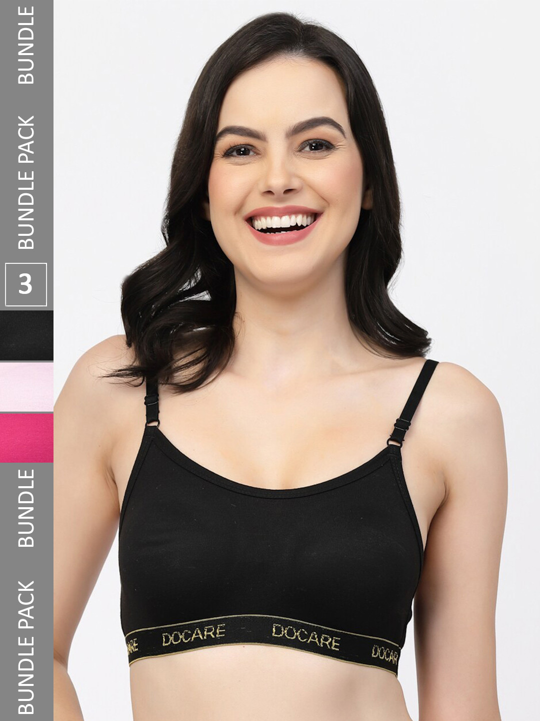 

Docare Pack of 3 Full Coverage All Day Comfort Seamless Cotton Workout Bra, Black