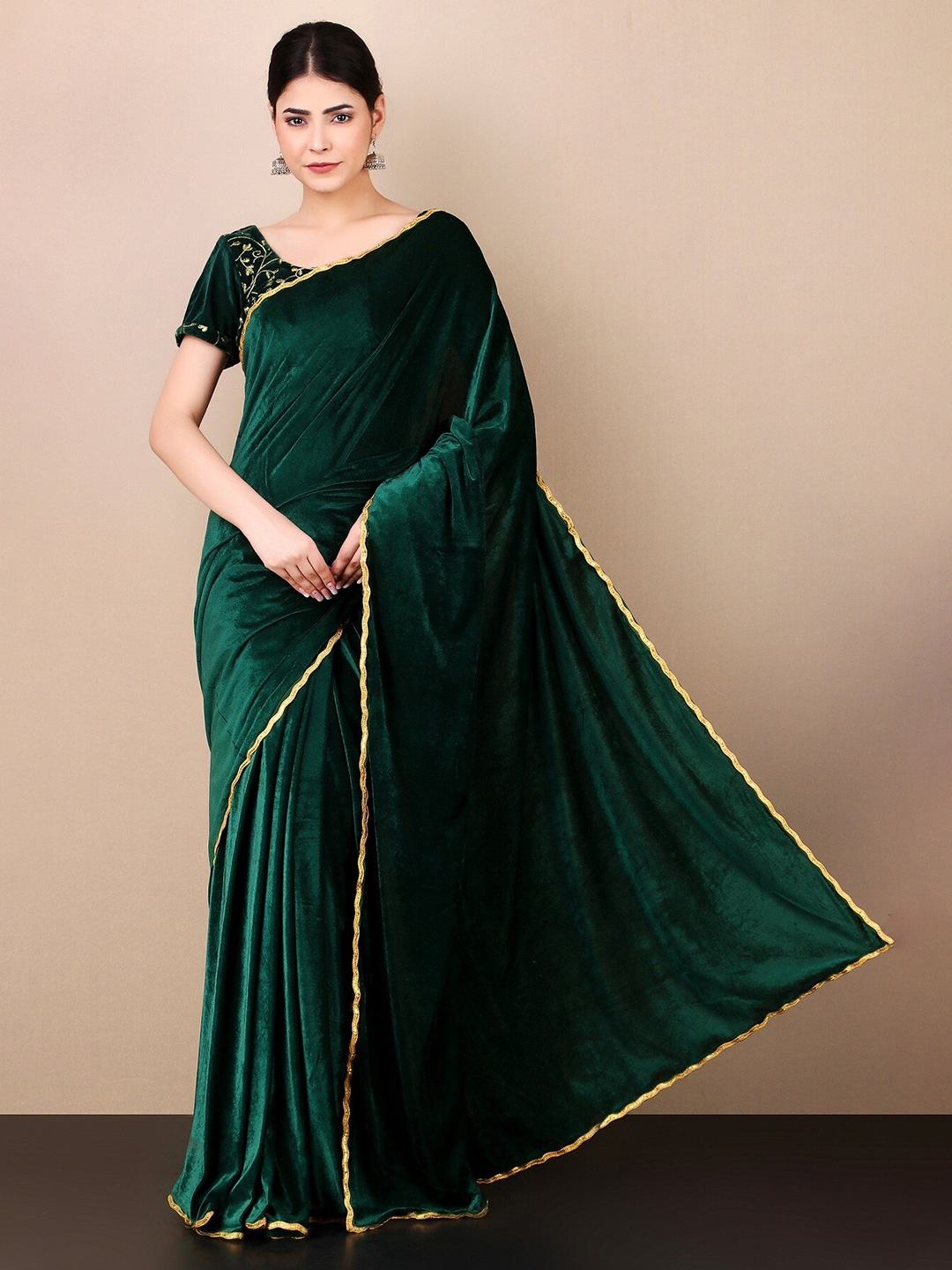 

KALINI Zari Velvet Saree, Green