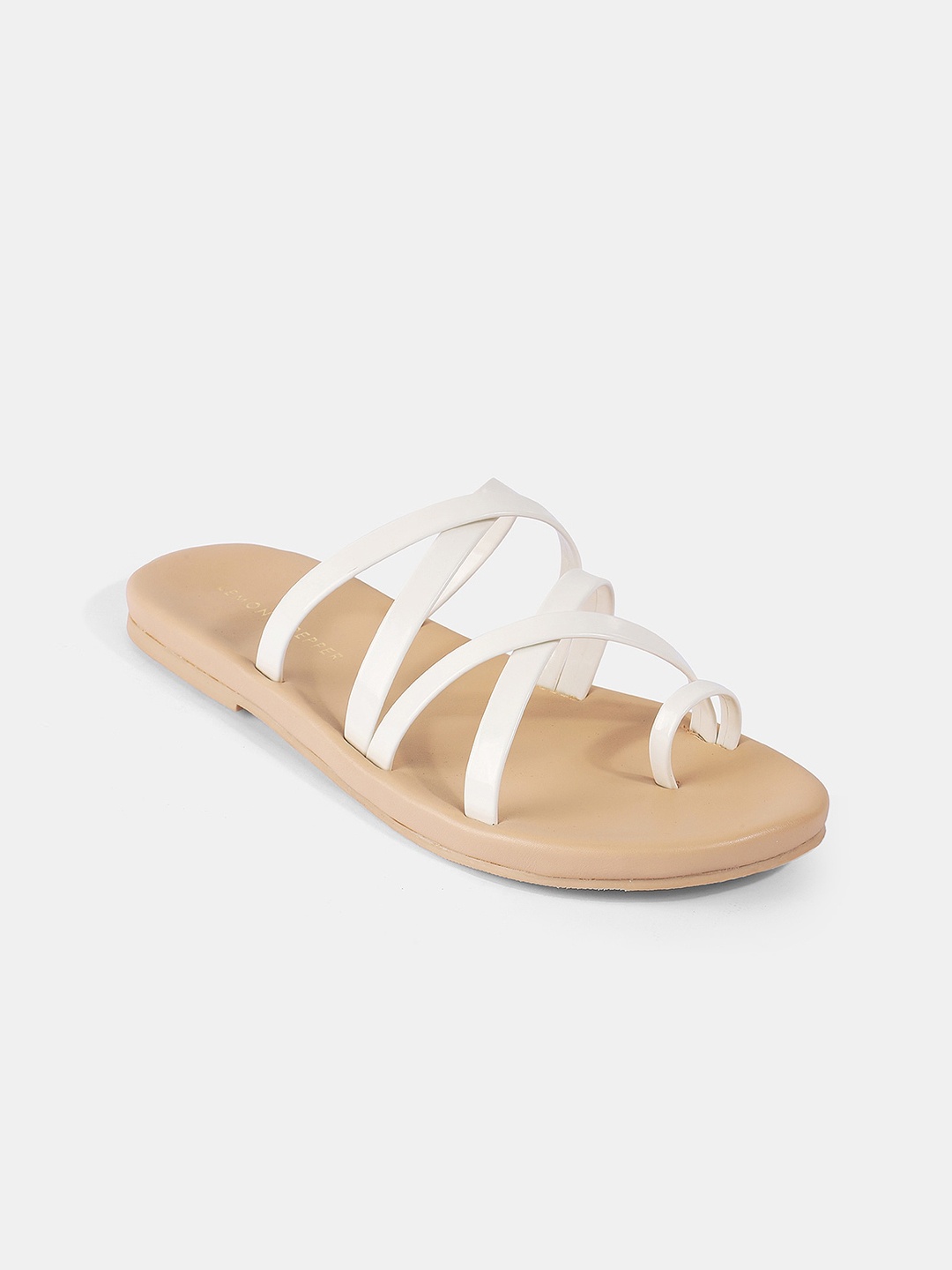

LEMON & PEPPER Strappy One Toe Flats, White