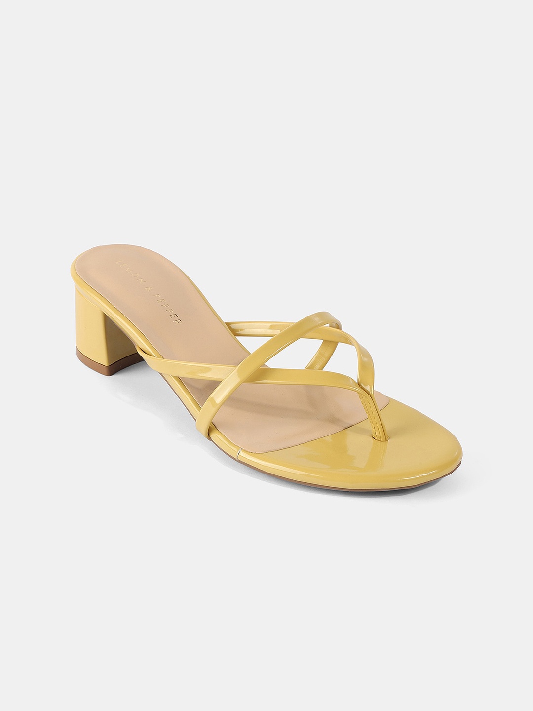 

LEMON & PEPPER Strappy Open Block Heels, Yellow