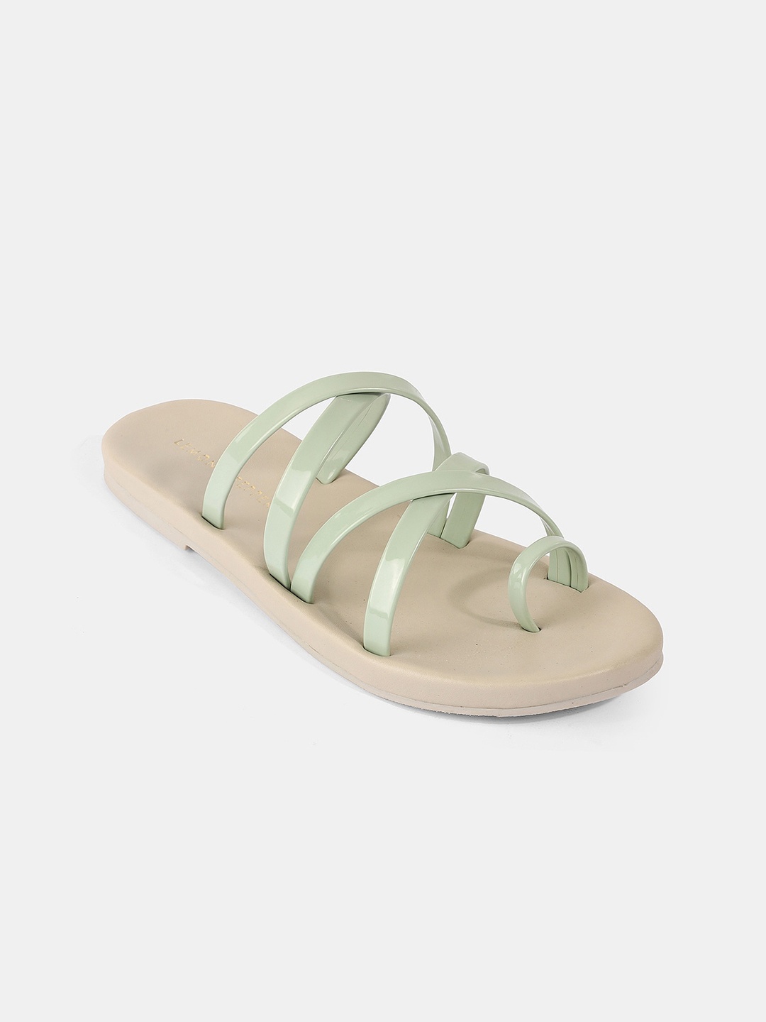 

LEMON & PEPPER Women Strappy Open One Toe Flats, Sea green