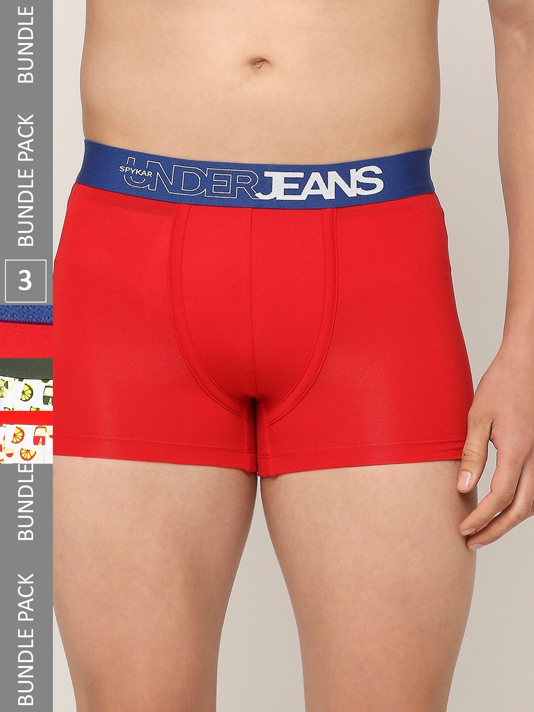 

UnderJeans by Spykar Men Pack Of 3 Printed Trunks, White