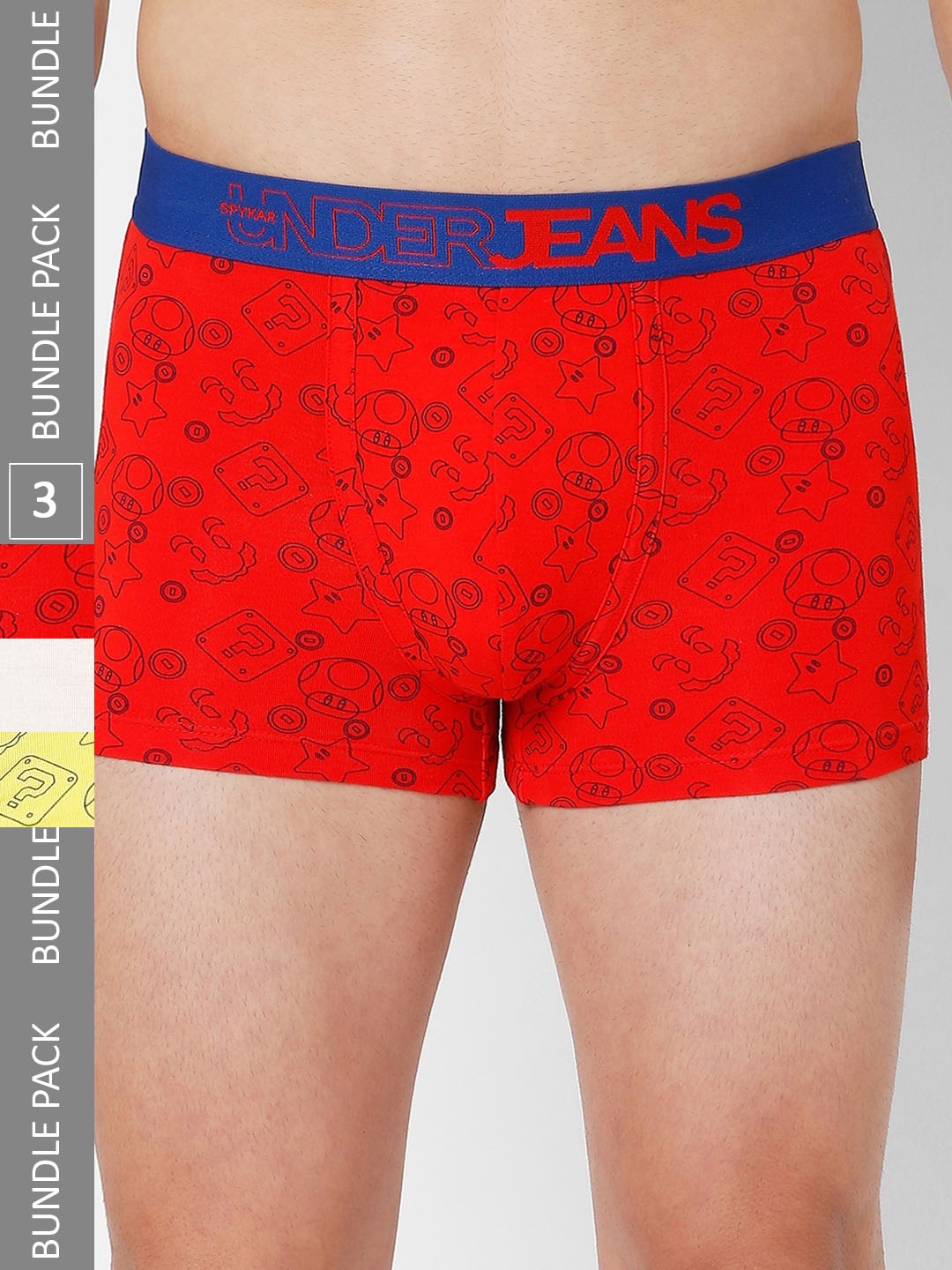 

UnderJeans by Spykar Men Pack Of 3 Printed Trunks, Yellow