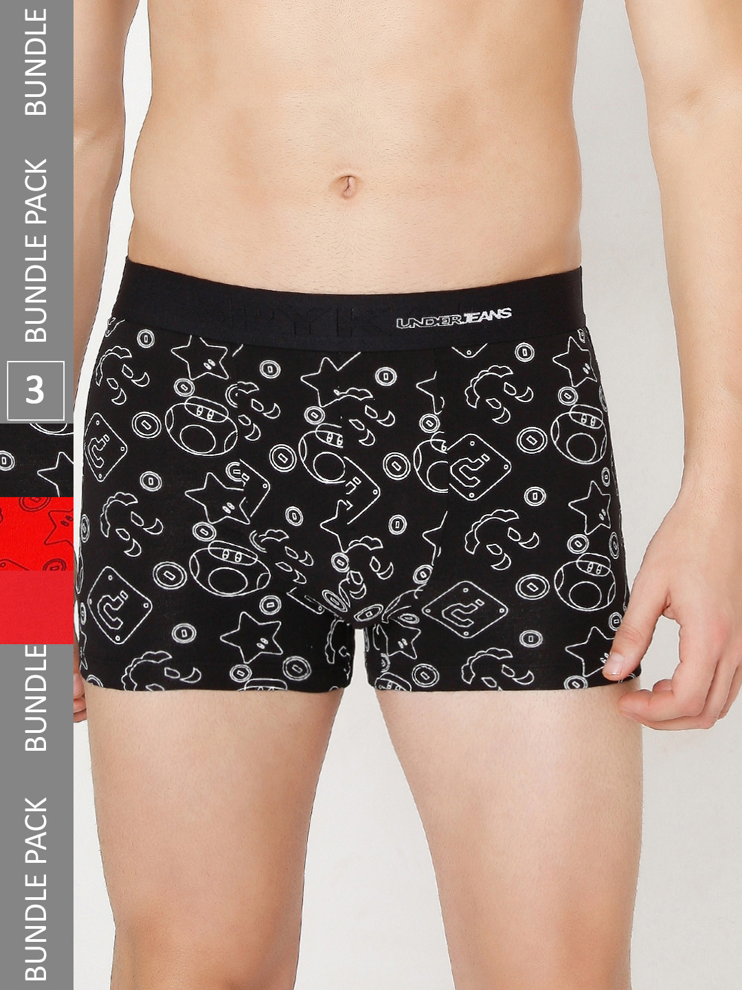 

UnderJeans by Spykar Men Pack Of 3 Printed Trunks UJNPTP050REDBLACKRED, Red