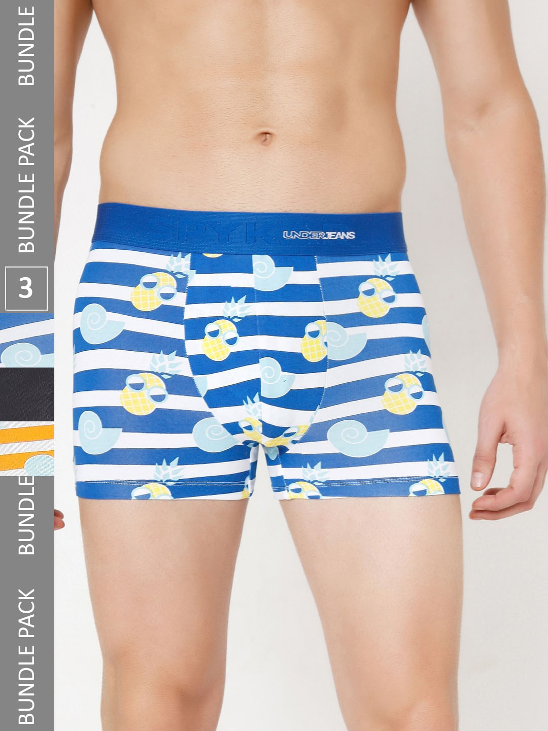 

UnderJeans by Spykar Men Pack Of 3 Printed Trunks, Yellow