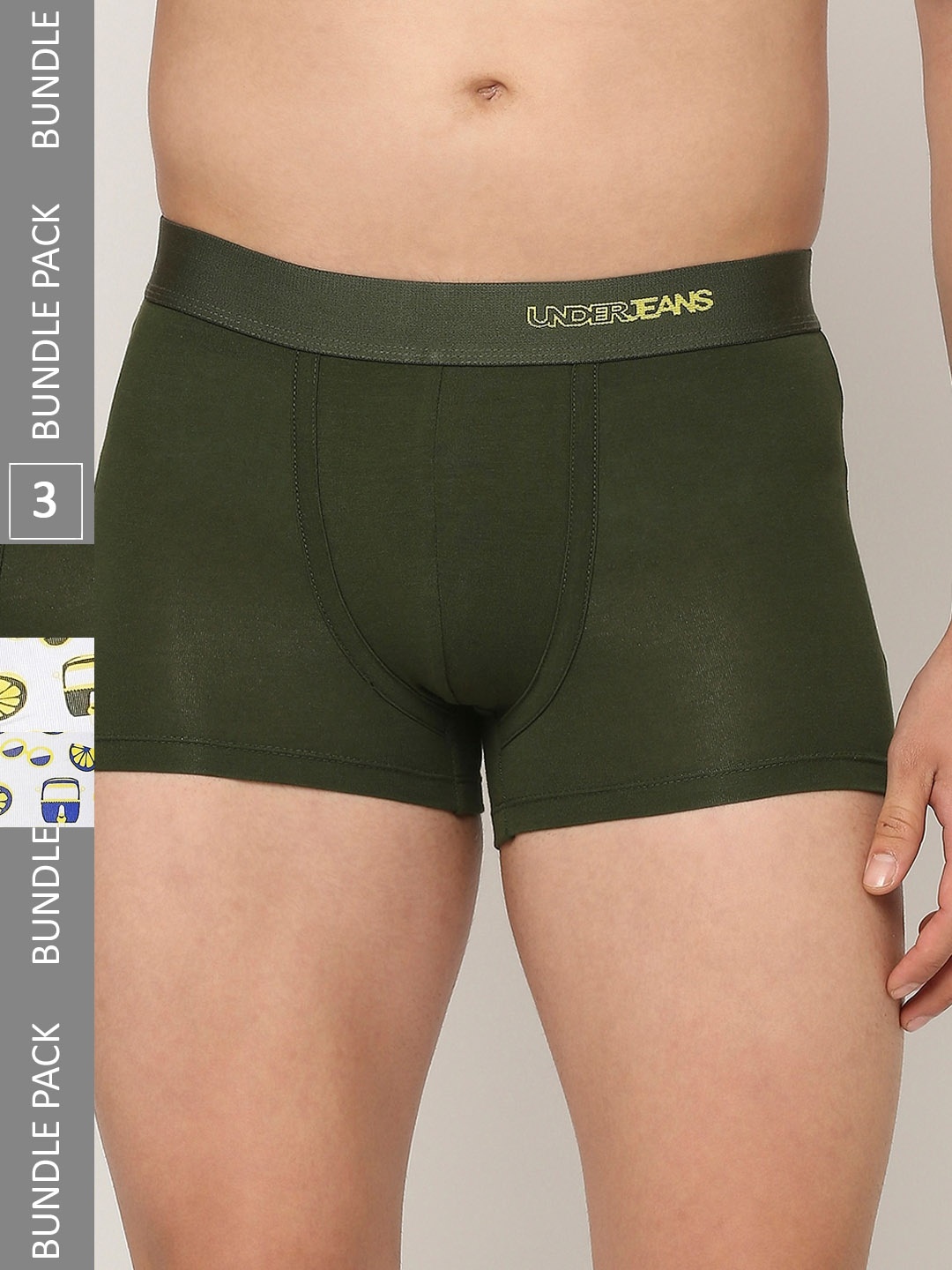 

UnderJeans by Spykar Men Pack Of 3 Printed Trunks UJNPTP054BLUEOLIVEOLIVE, White