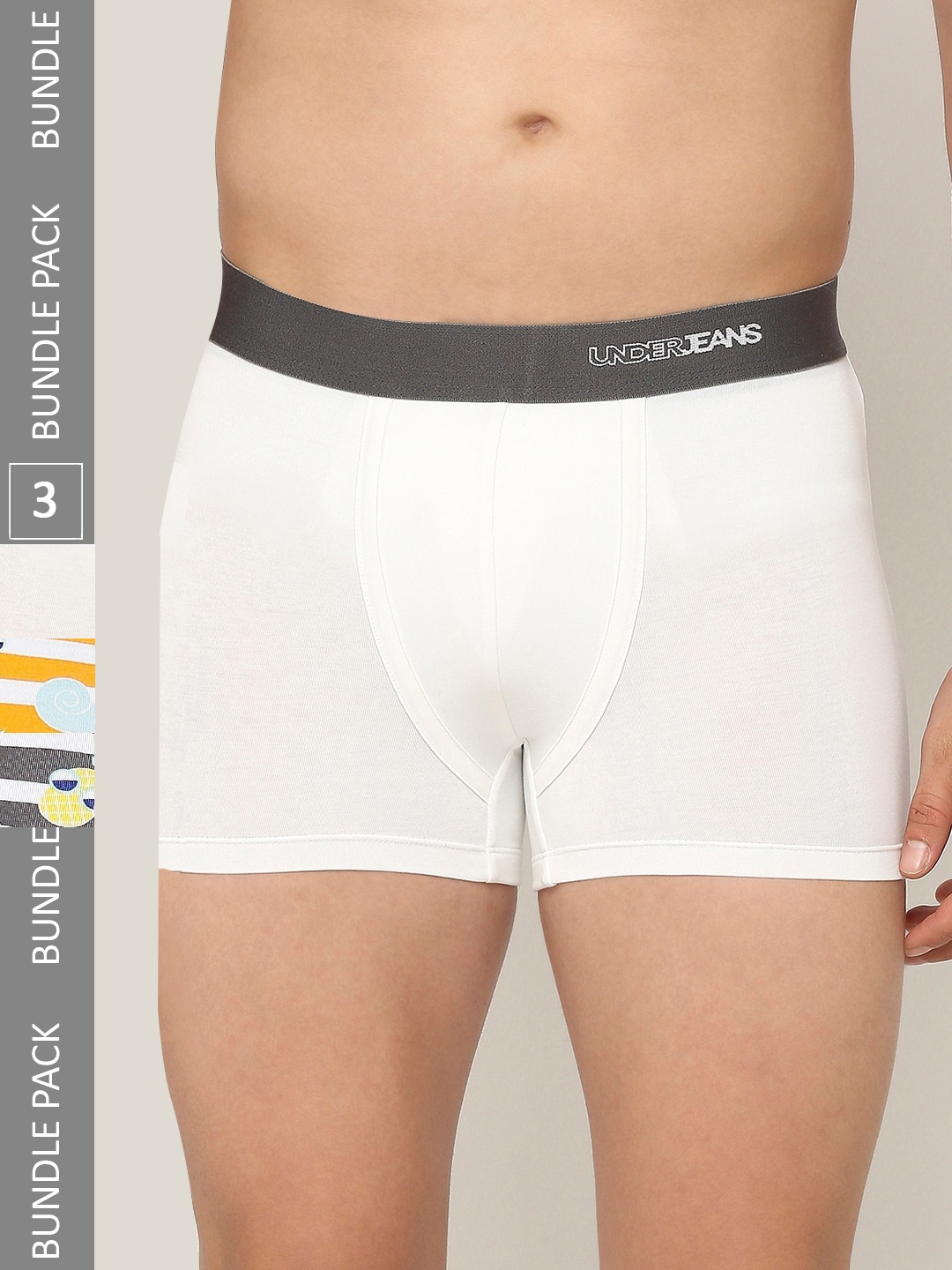 

UnderJeans by Spykar Men Pack Of 3 Printed Trunks UJNPTP048GREYORGWHITE, White