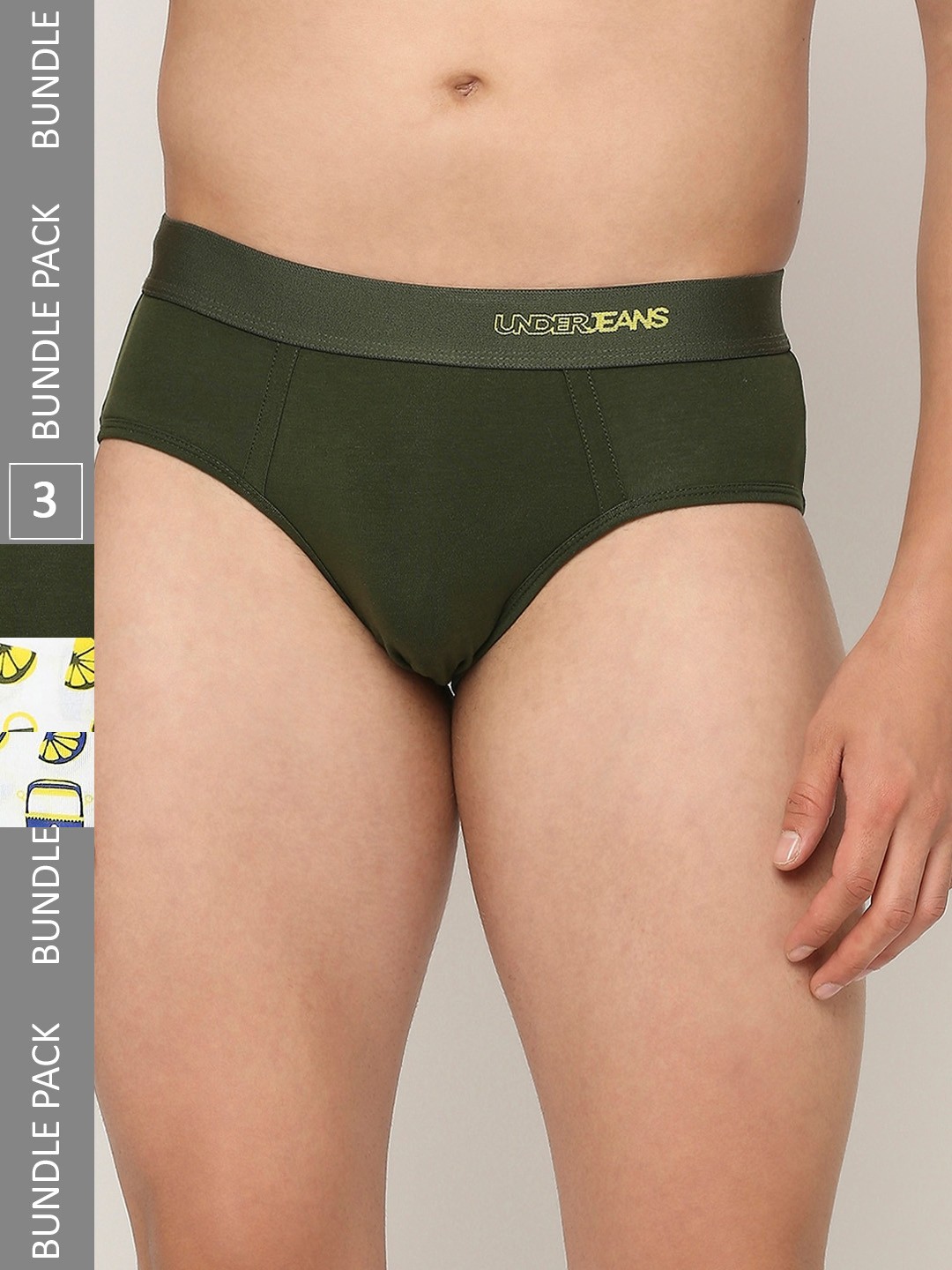 

UnderJeans by Spykar Men Pack Of 3 Assorted Basic Briefs UJNPBP053BLUEOLIVEOLIVE
