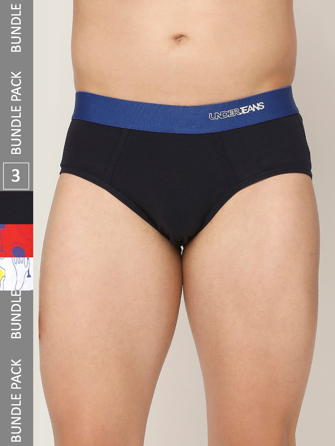 

UnderJeans by Spykar Men Pack Of 3 Assorted Low-Rise Basic Briefs UJNPBP051BLUEREDNAVY