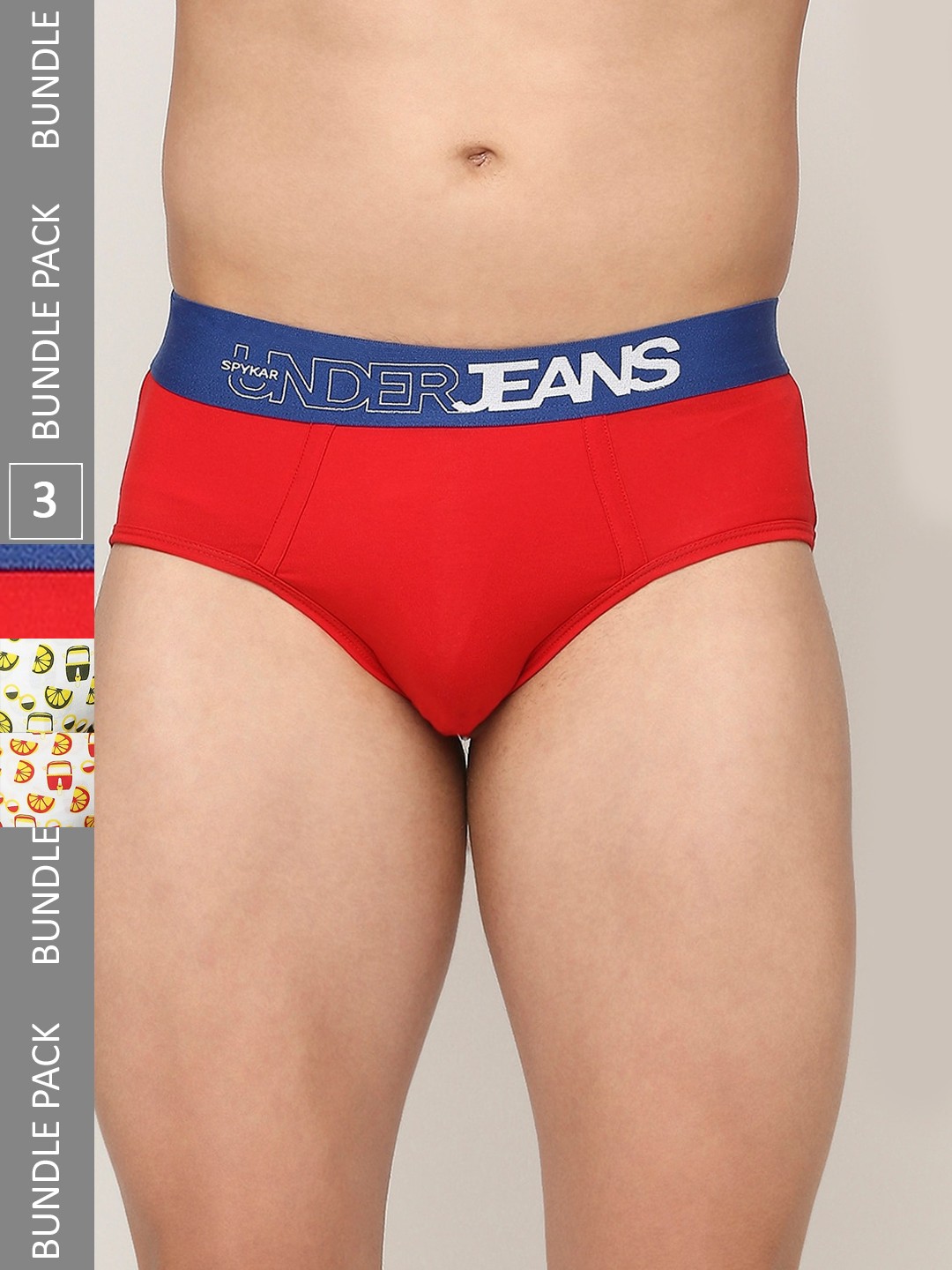 

UnderJeans by Spykar Men Pack Of 3 Assorted Low-Rise Basic Briefs UJNPBP053REDOLIVERED