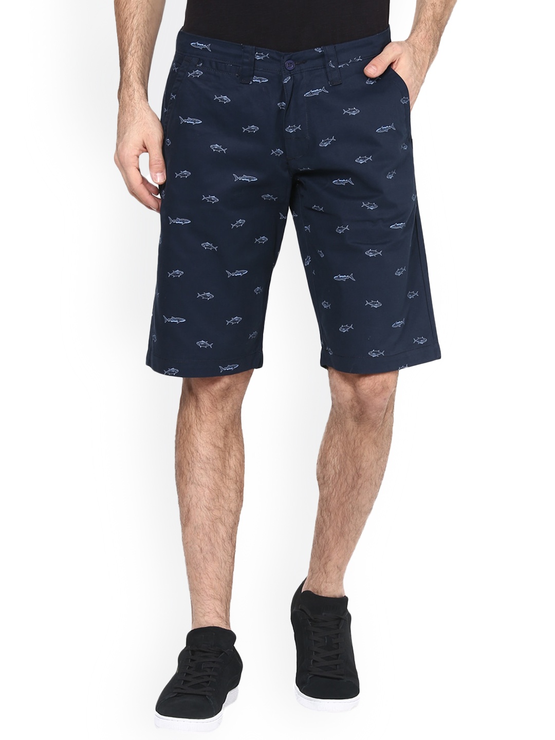 

PUNK Men Printed Regular Fit Cotton Shorts, Blue