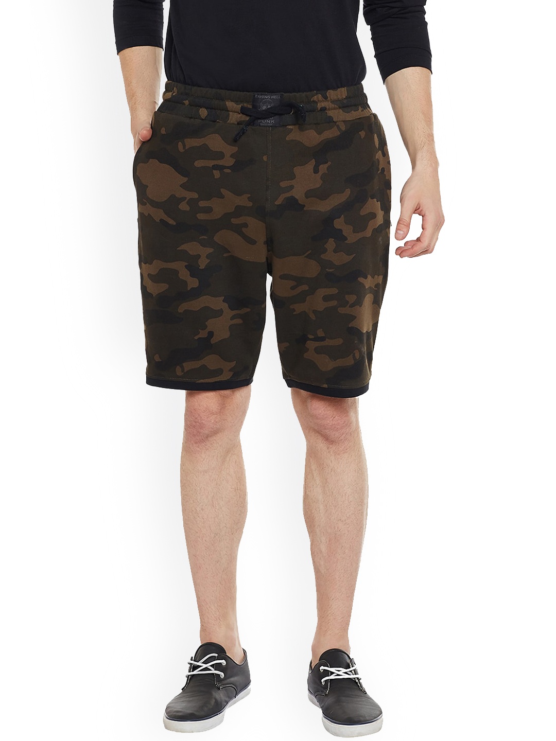 

PUNK Men Camouflage Printed Regular Fit Cotton Shorts, Black