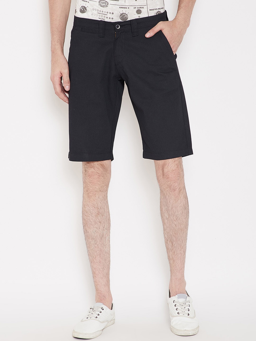 

PUNK Men Mid Rise Cotton Shorts, Black