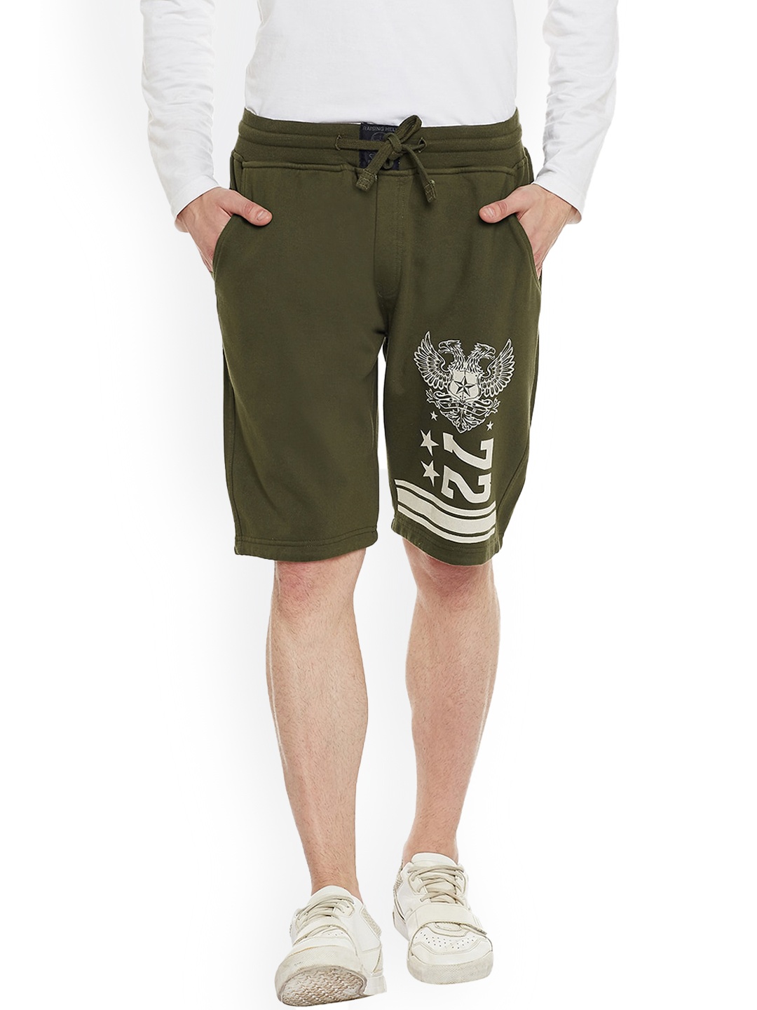 

PUNK Men Printed Regular Fit Cotton Shorts, Olive