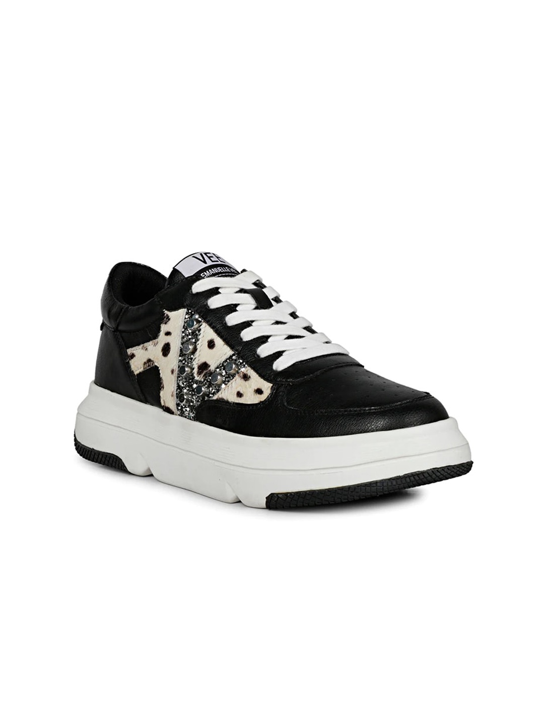 

Saint G Women Printed Embellished Leather Sneakers, Black