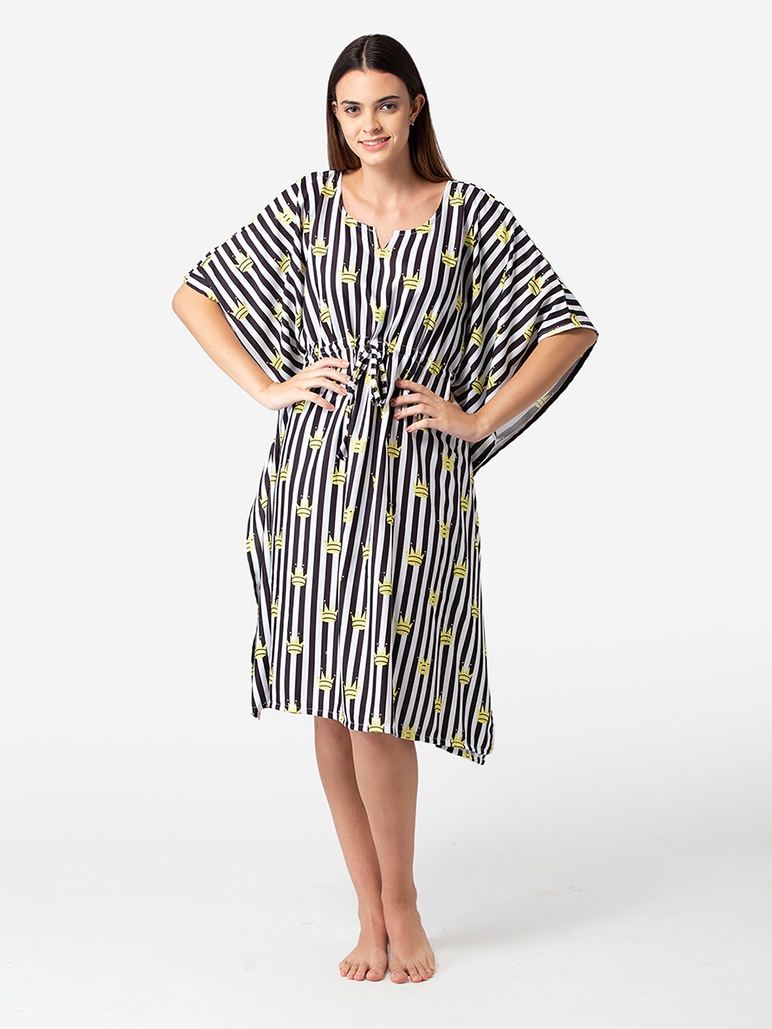 

Bellofox Black & White Striped Kaftan Nightdress