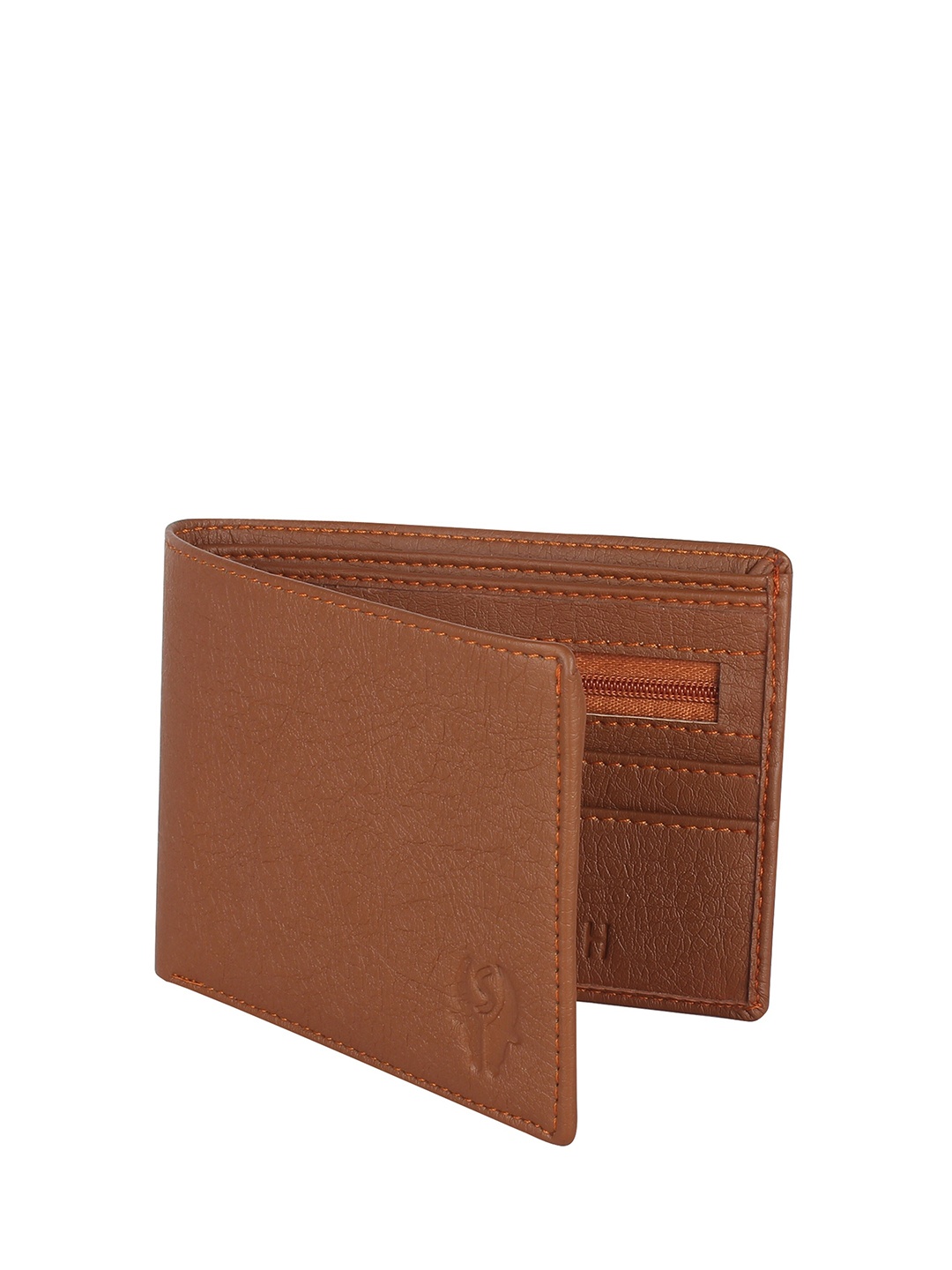 

SAMTROH Men Textured Brand Logo Two Fold Wallet, Tan