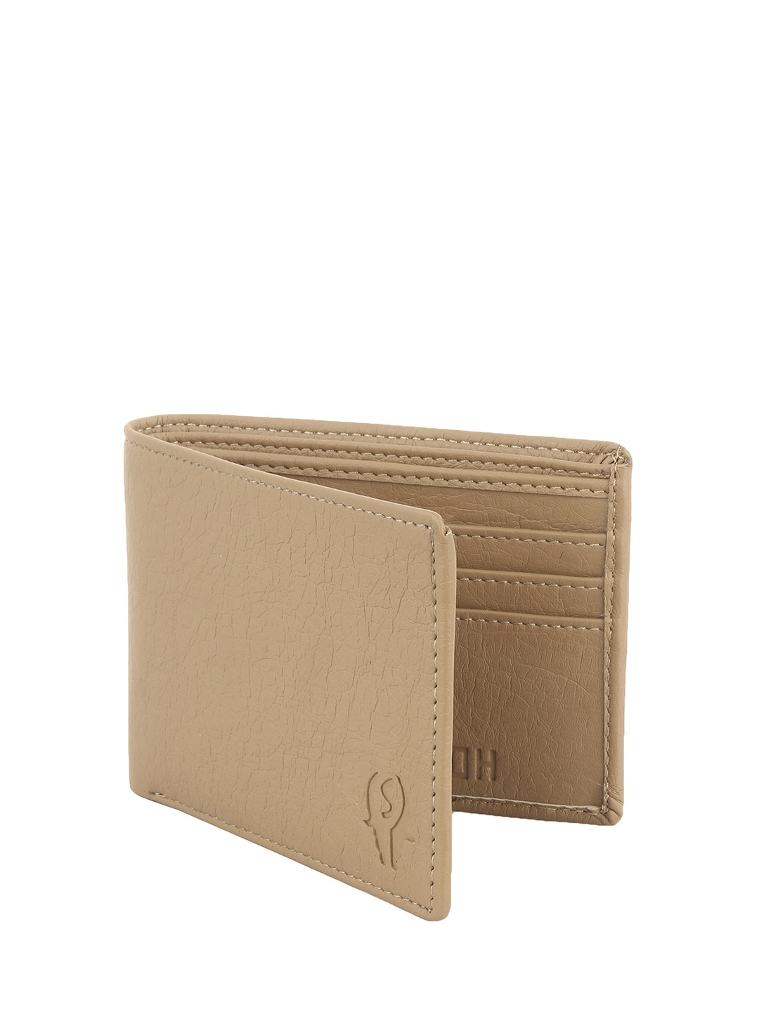 

SAMTROH Men Textured Brand Logo Two Fold Wallet, Beige