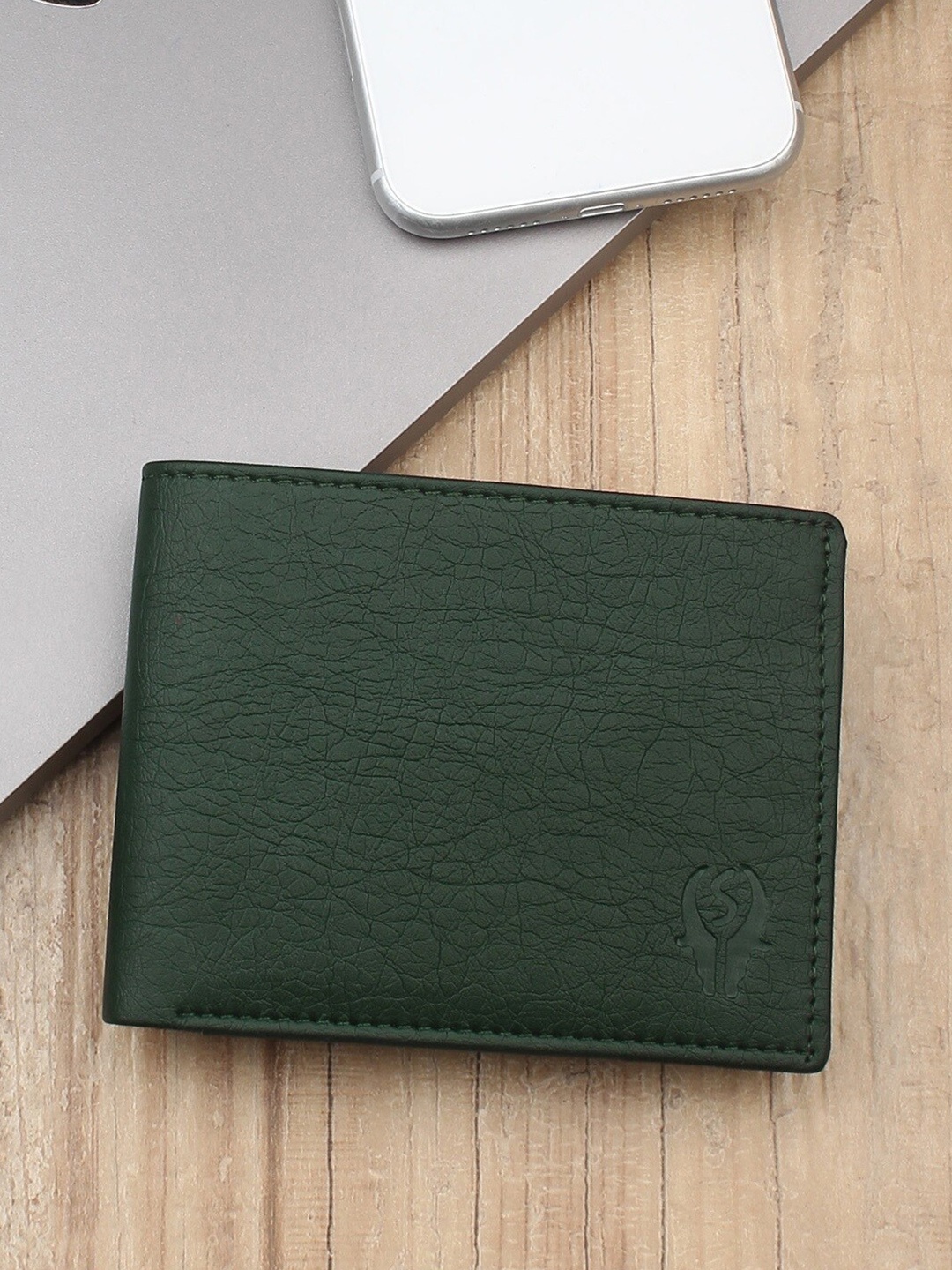 

SAMTROH Men Textured Brand Logo Two Fold Wallet, Green