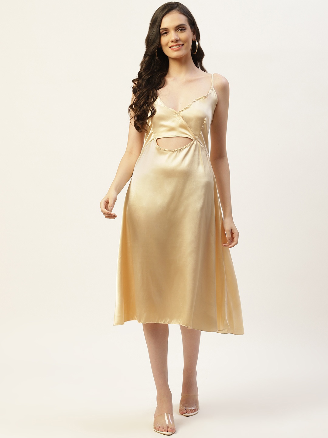 Belle Fille Solid Satin Dress, Gold