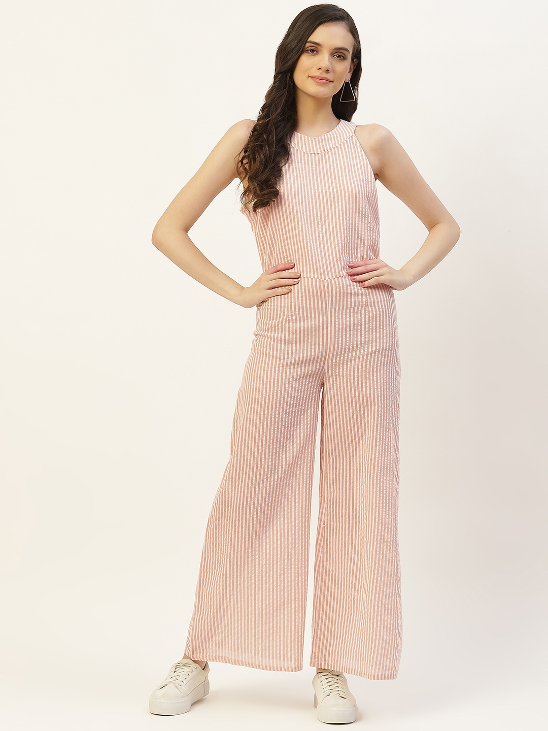 

Belle Fille Striped Cotton Basic Jumpsuit, Peach