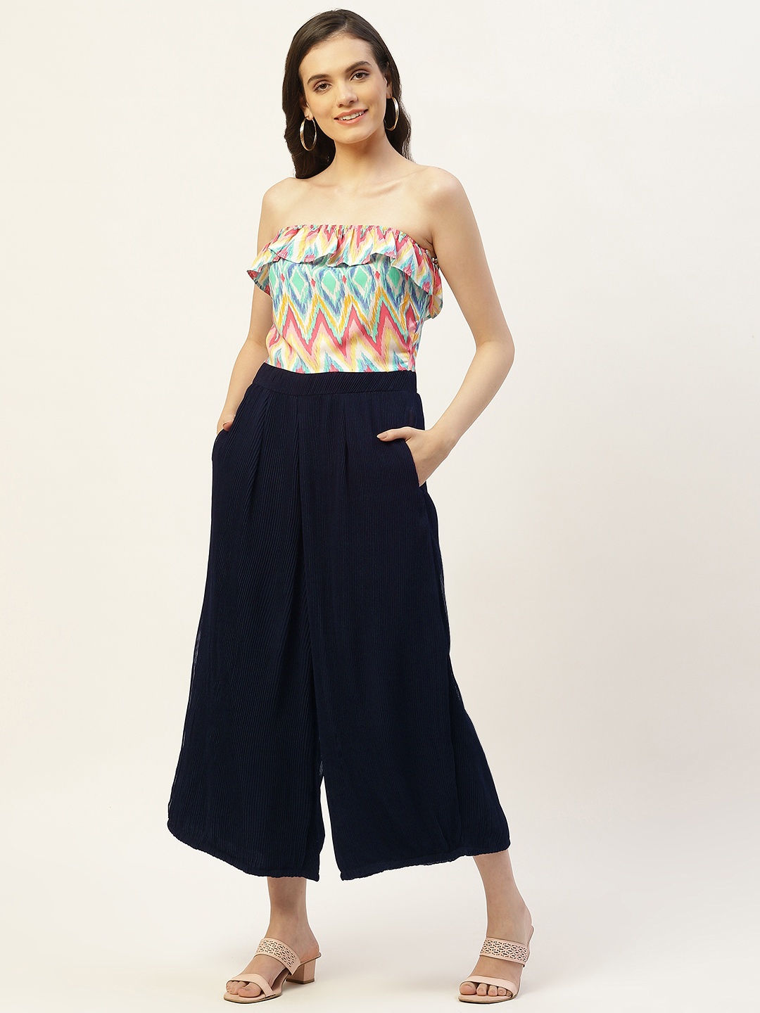 

Belle Fille Strapless Printed Culotte Jumpsuit, Multi