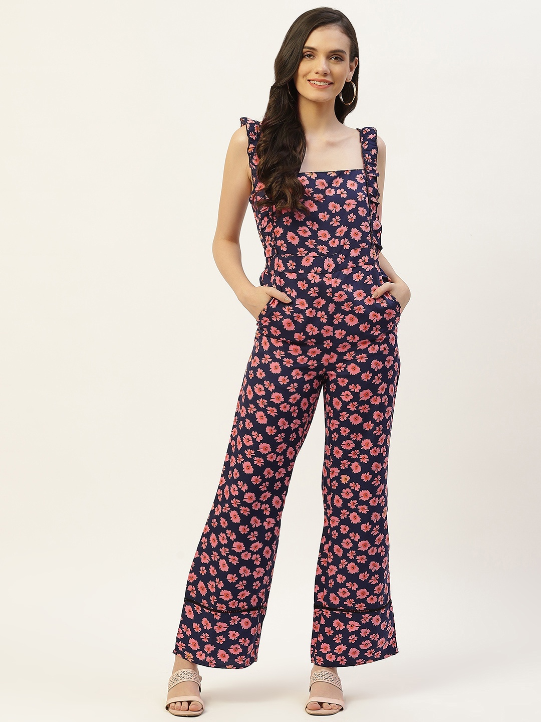 

Belle Fille Floral Printed Basic Jumpsuit, Navy blue