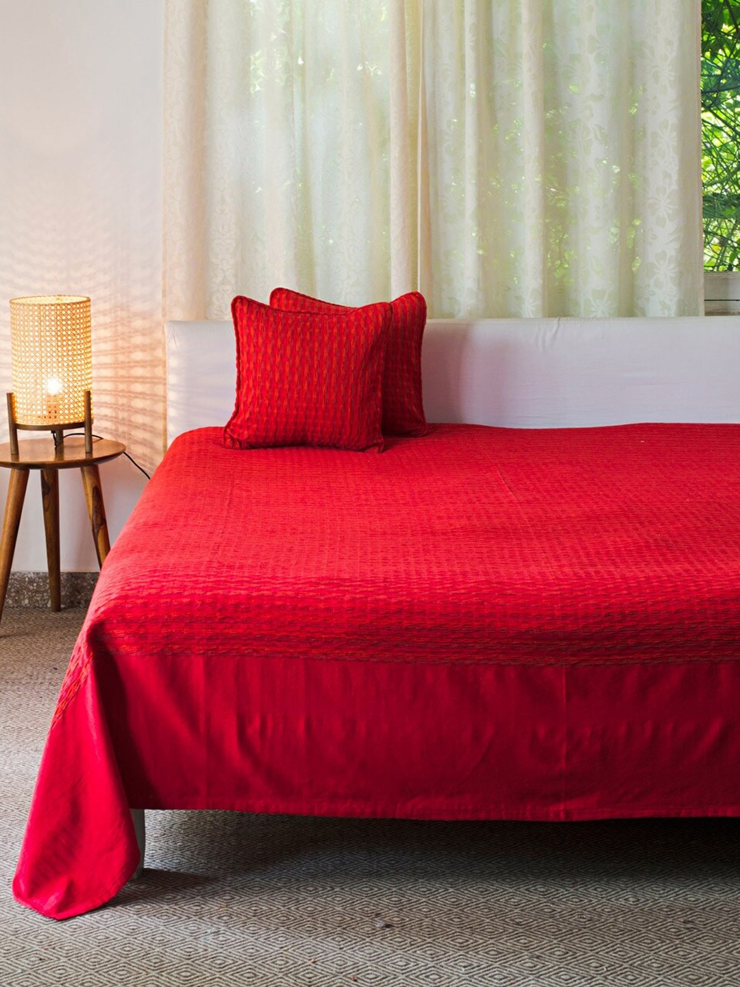 

Fabindia Red Woven Design 120TC Deepali Cotton Single Bed Cover