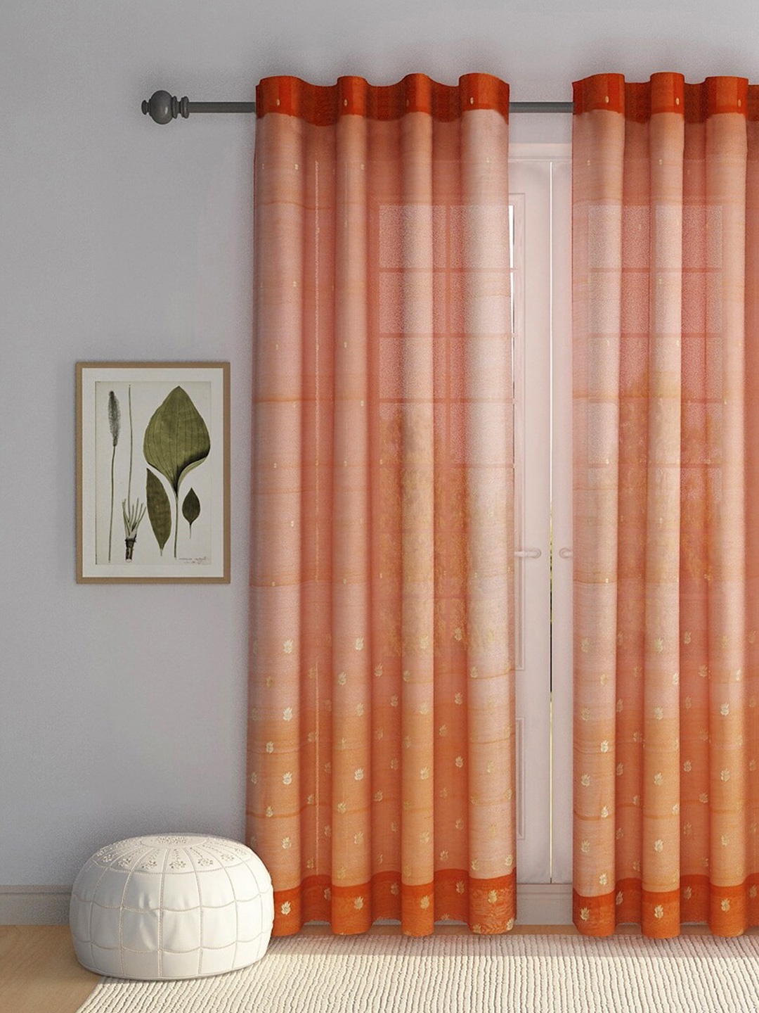 

Fabindia Rust & Gold-Toned Ethnic Motifs Sheer Cotton Door Curtain