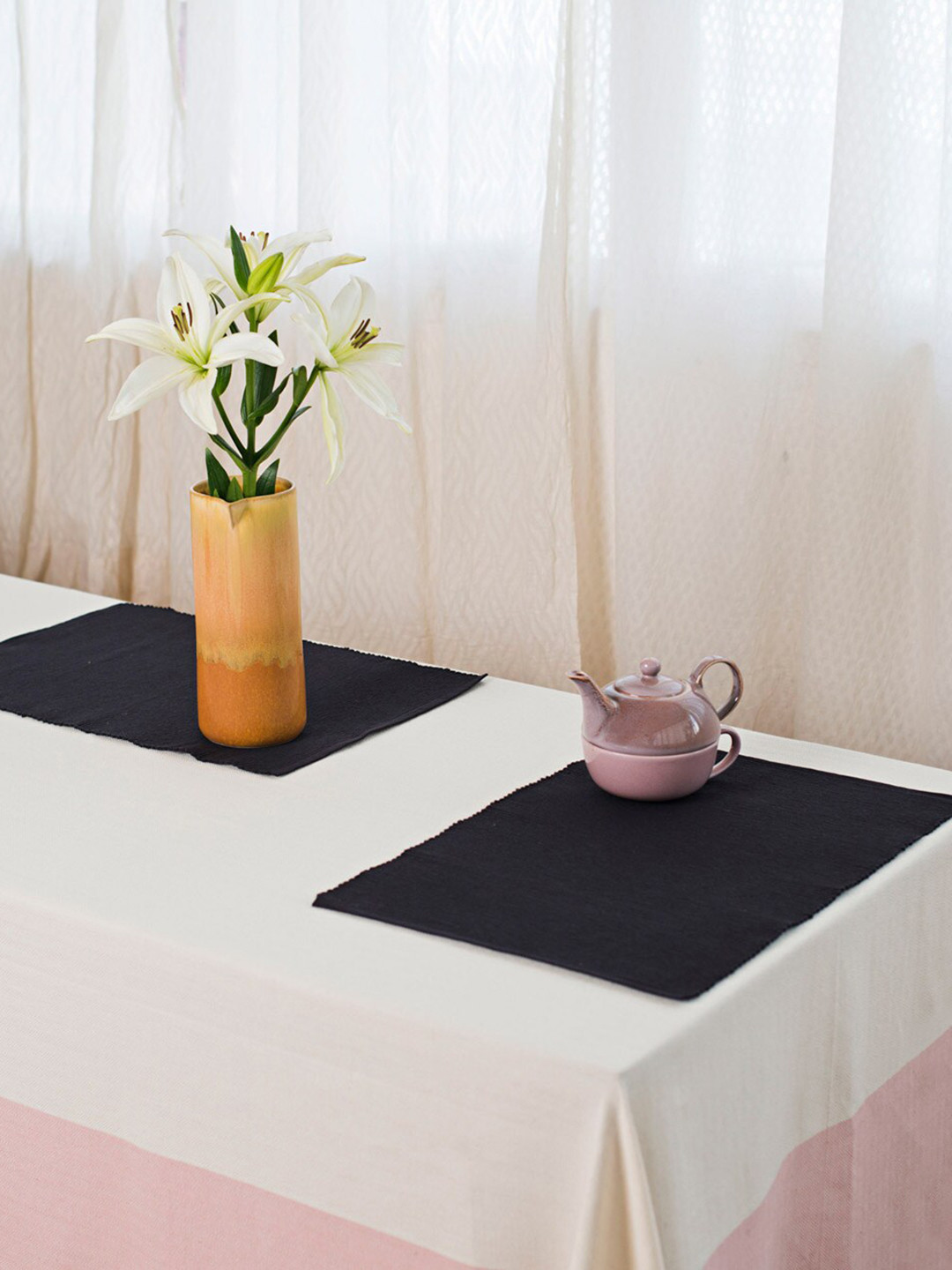 

Fabindia Black 4 Pieces Ribbed Cotton Table Placemats