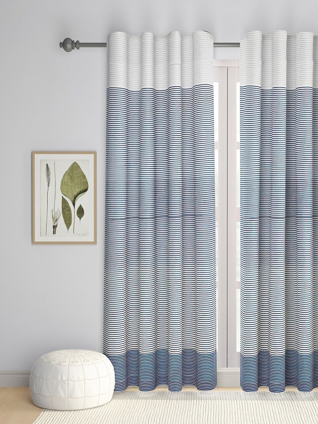 

Fabindia Tejal Blue & White Striped Cotton Long Door Curtain