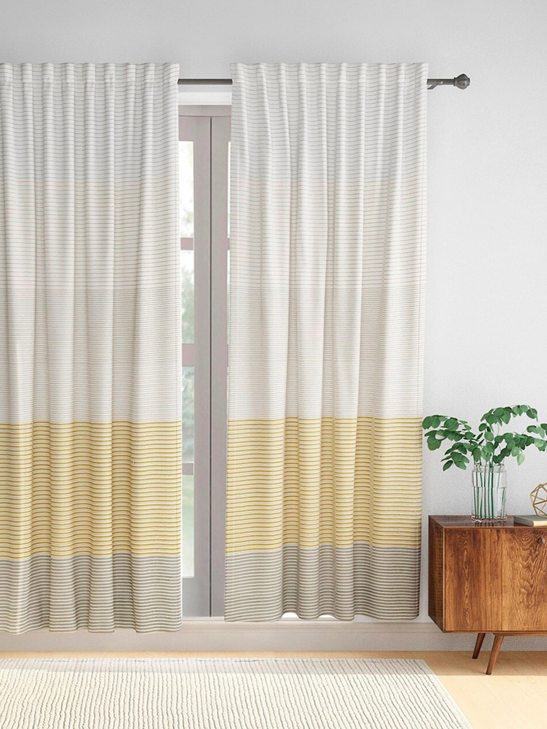 

Fabindia Brown & White Striped Cotton Window Curtain