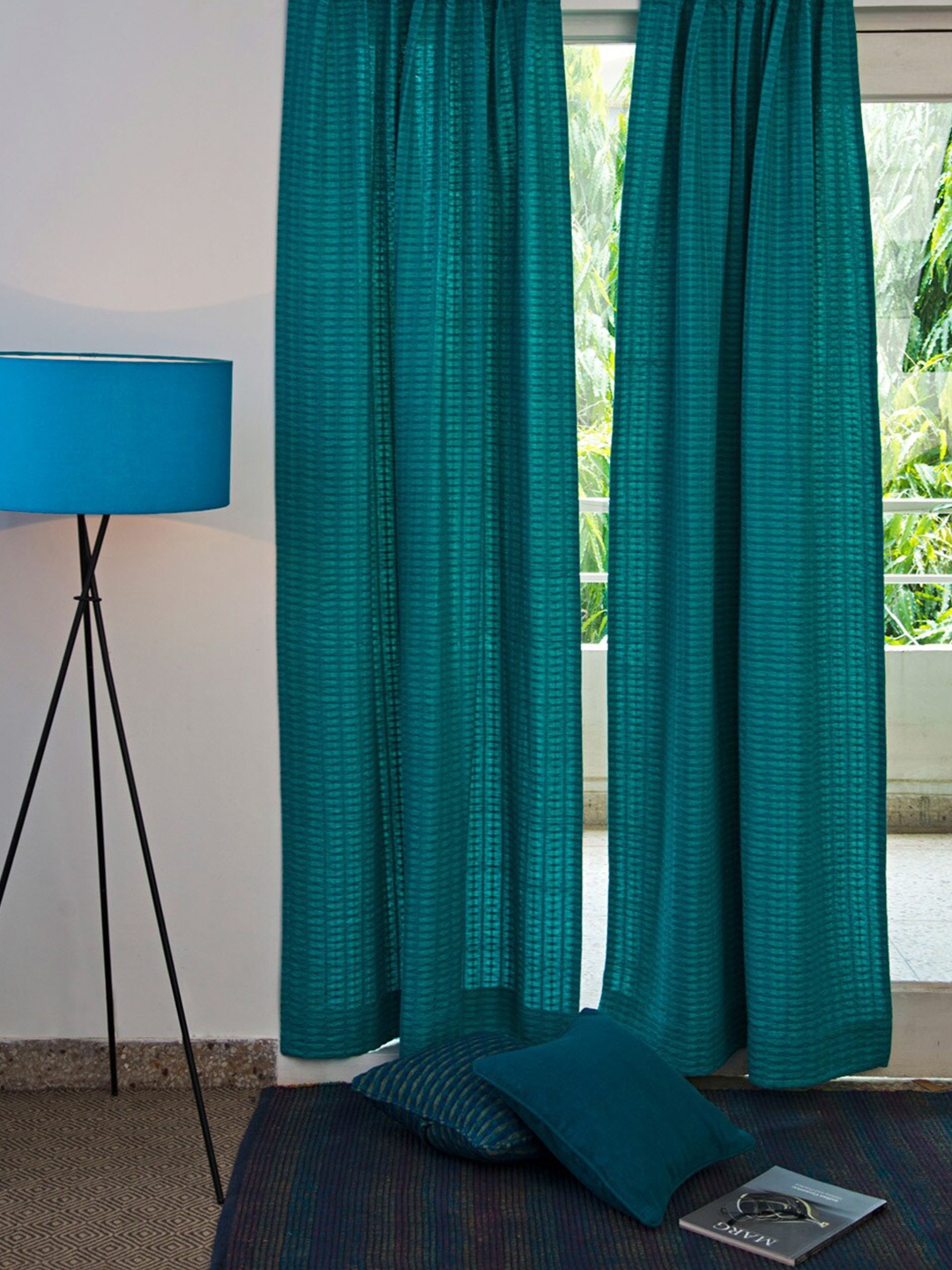 

Fabindia Teal Green Cotton Room Darkening Door Curtain