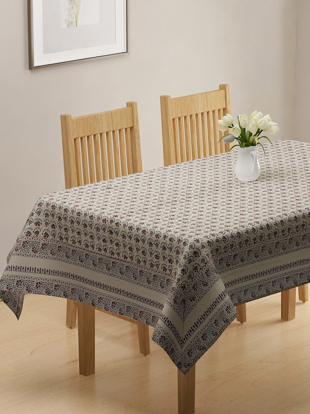 

Fabindia Teal Blue & Red Block Printed Nariyna Cotton 8-Seater Table Covers