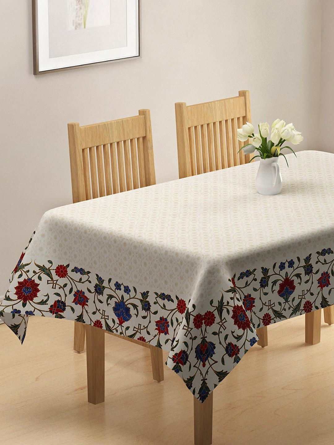 

Fabindia Beige & Red Floral Printed Iznal Cotton 6-Seater Table Cover
