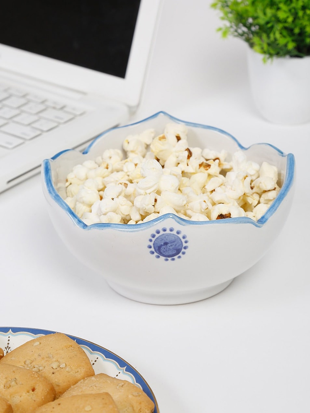

Fabindia Zahra White & Blue Printed Ceramic Serving Bowl