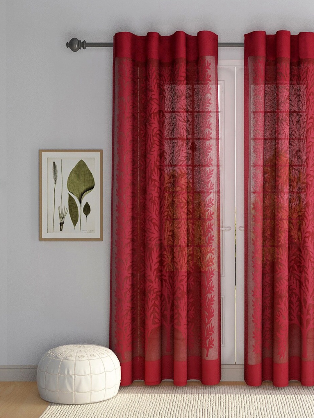 

Fabindia Maroon Floral Cotton Semi Sheer Door Curtain