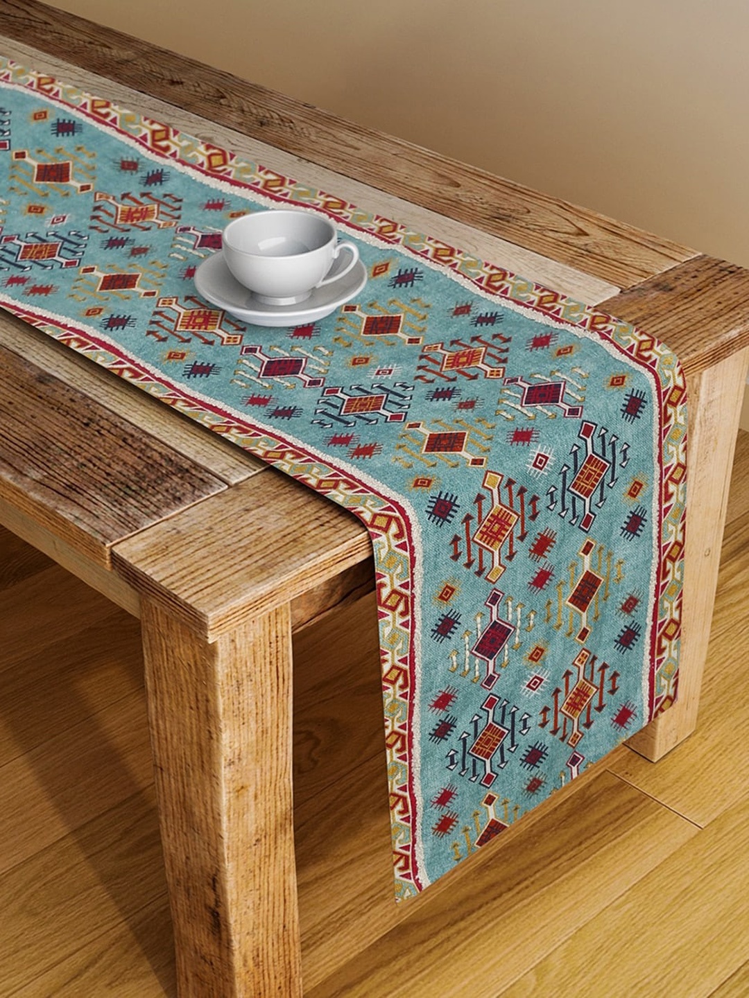 

Fabindia Teal Blue & Red Printed Pushkal Cotton Table Runner