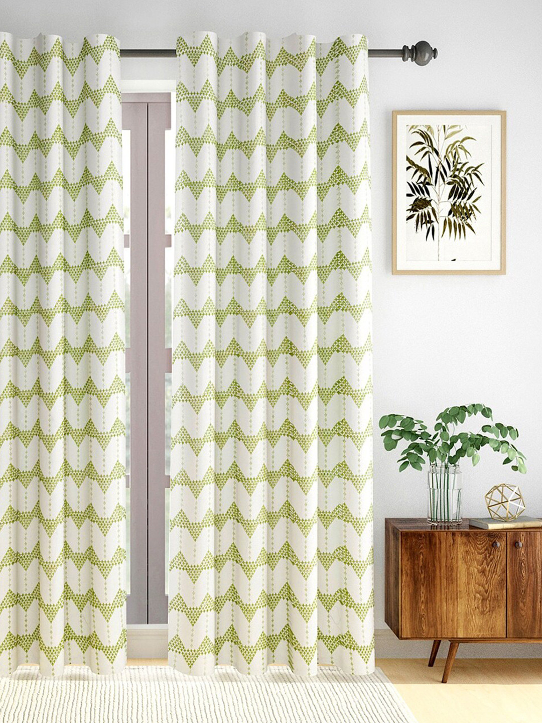 

Fabindia Green & White Geometric Cotton Long Door Curtain