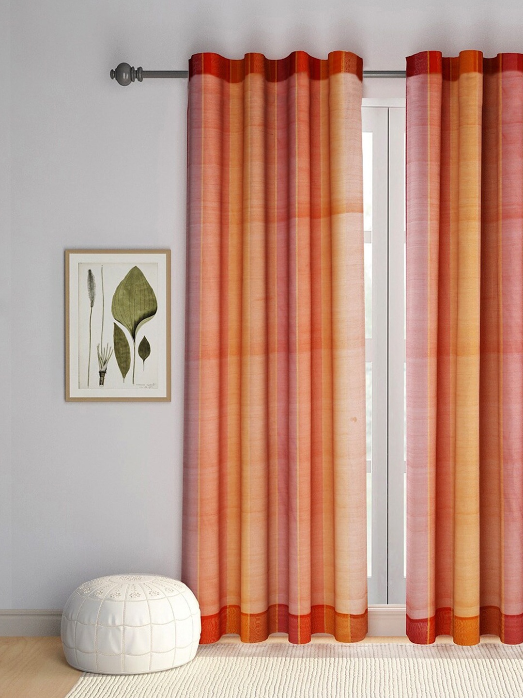 

Fabindia Rust & Pink Striped Sheer Cotton Door Curtain